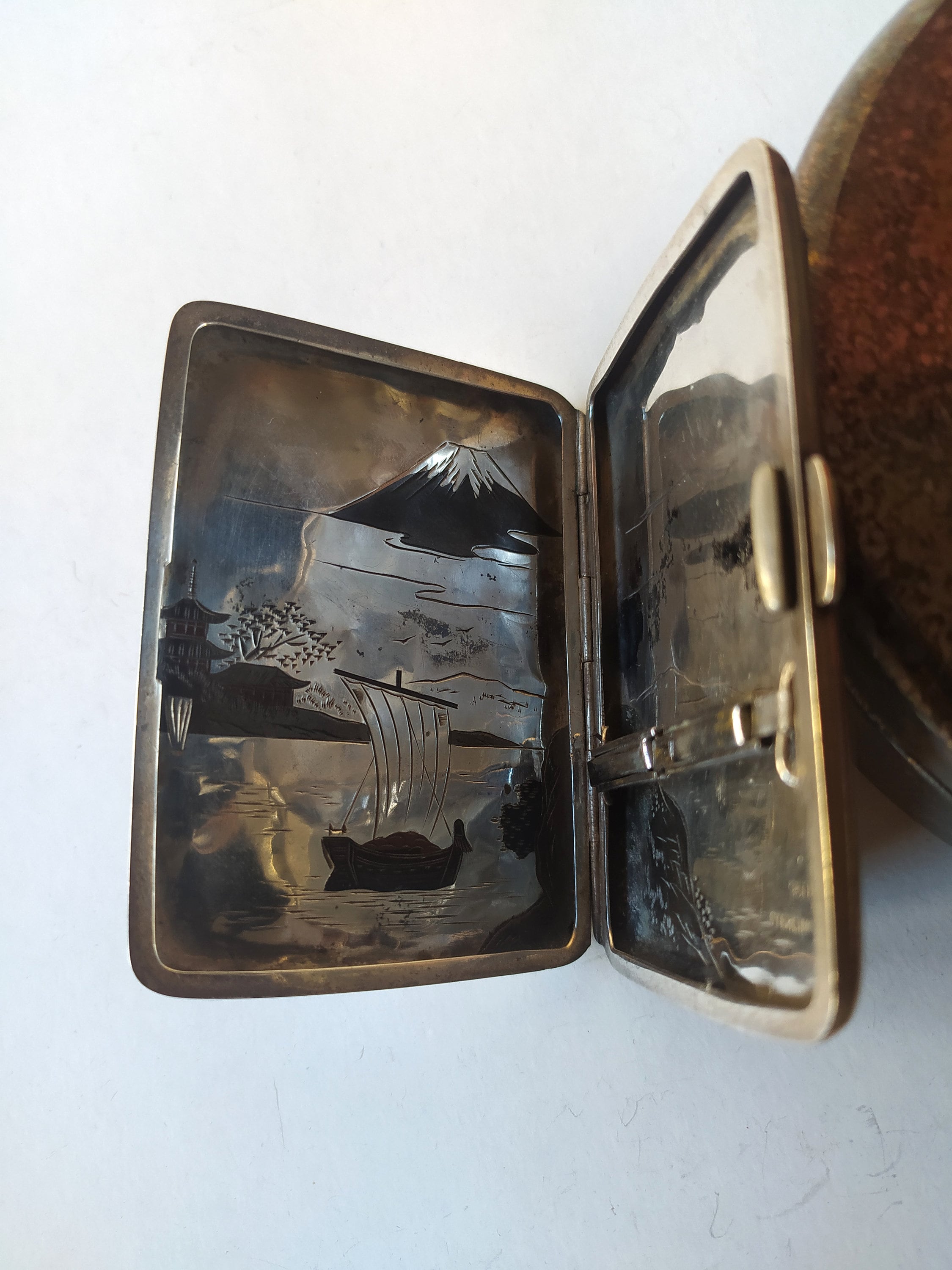 Antique Sterling Silver Japanese Engraved Cigarette Case