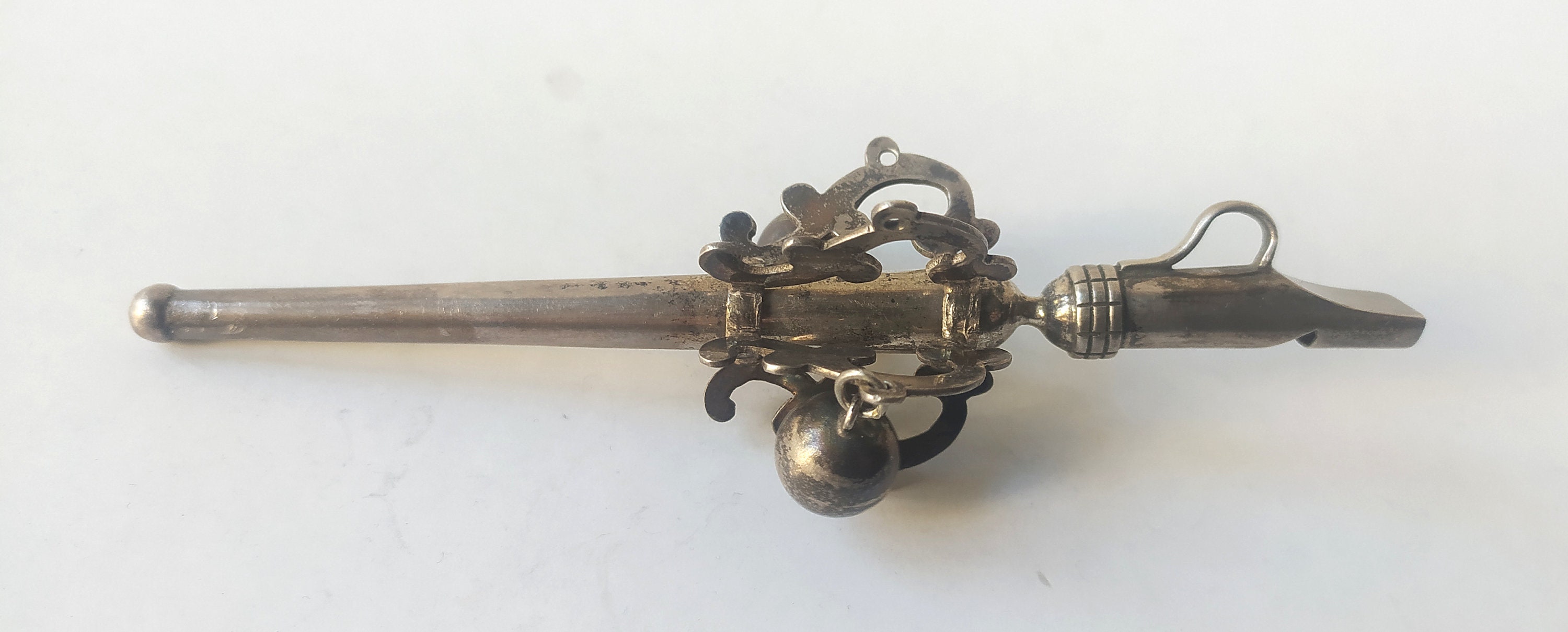 Hochet pour bébé ancien en argent sterling avec grelots - Cadeau de douche vintage - Canada