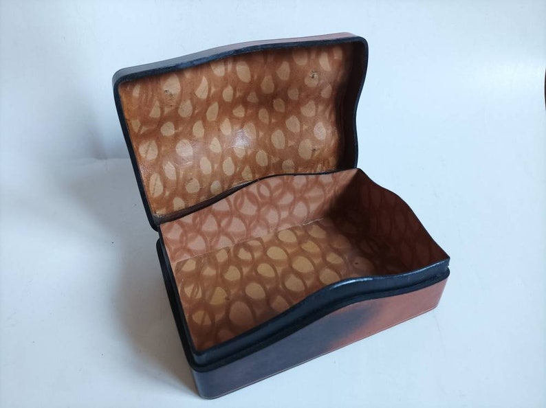 Caja de cuero de becerro vintage, piel de becerro genuina marcada Florencia, Joyero / caja de baratijas / hecho en Italia imagen 6