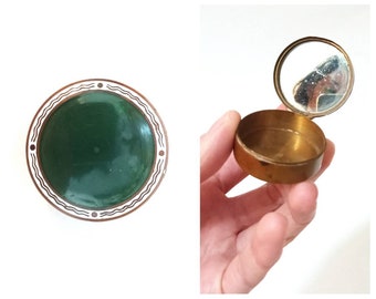 Antique brass Guilloche white and green guilloche enamel box