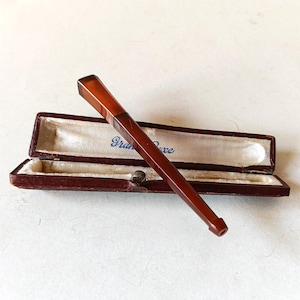 Antique 20's smoking long cigarette holder in original case / butterscotch bakelite mastic amber / Art Deco