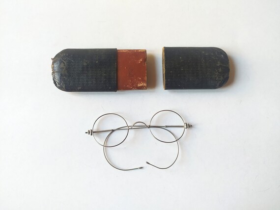 antique eye glasses in original case / wire rims … - image 2