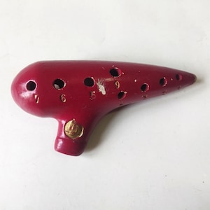 Vintage or antique ocarina, ceramic musical instrument / music / C / marked