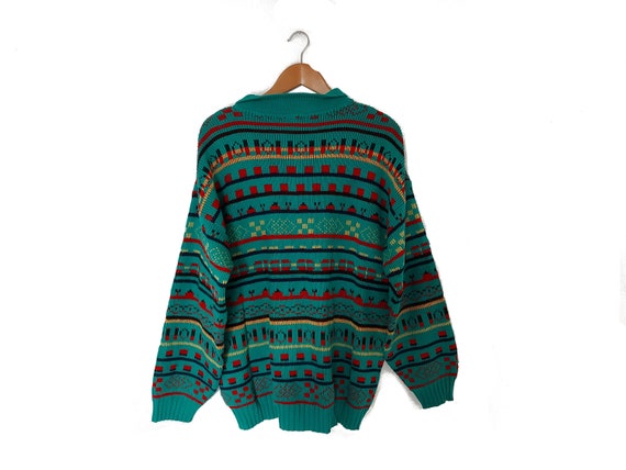 Vintage Patterned Knitted Sweater / Green with re… - image 3