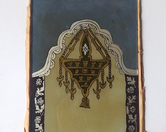 antique or vintage original reverse glass painting / Ottoman chandelier, candelabrum / Islamic art / Islam