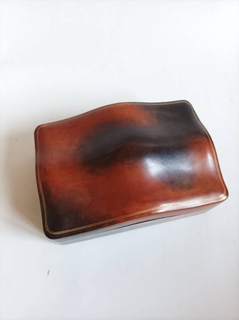 Caja de cuero de becerro vintage, piel de becerro genuina marcada Florencia, Joyero / caja de baratijas / hecho en Italia imagen 2
