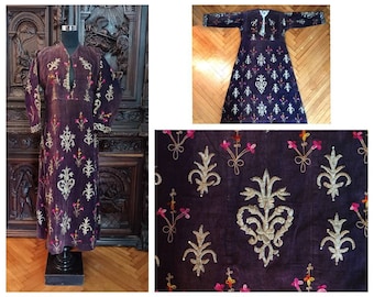 Antique 1800's gold thread and purple velvet Bindalli dress / Ottoman empire, Hand embroidered woman's Anatolian Traditional costume, sirma