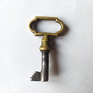 Αntique Art Deco brass Key / old bronze and white metal key