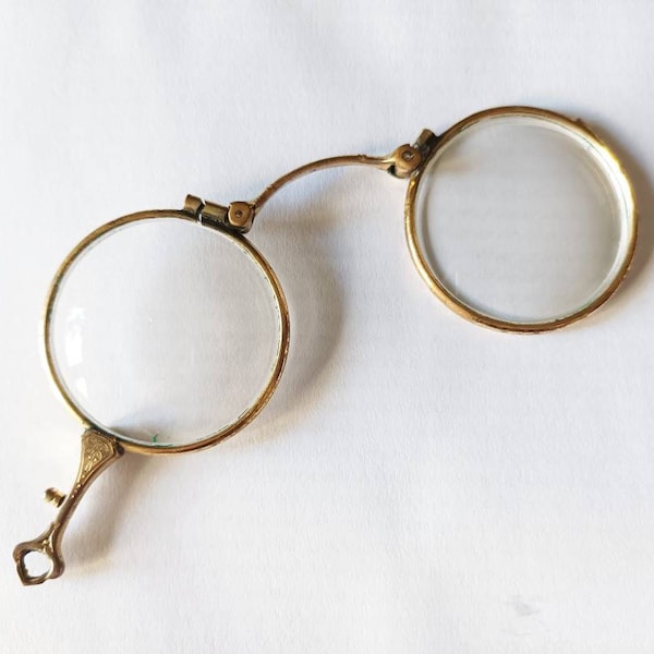 Victorian folding gold filled lorgnettes, opera glasses / marked PI / antique glasses