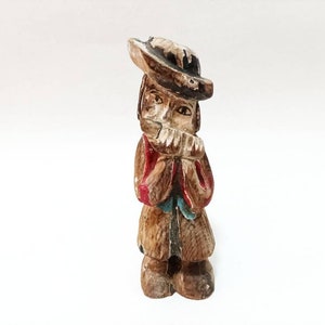 Vintage or antique hand carved wooden figure / statue / musician figurine / hand painted statuette / playing flute