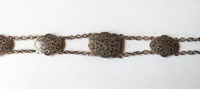 Antique Russian silver 875 niello belt / Caucasus region Caucasian Russia woman belt marked 84 head, AB/ sword, knife belt buckle, sterling image 4