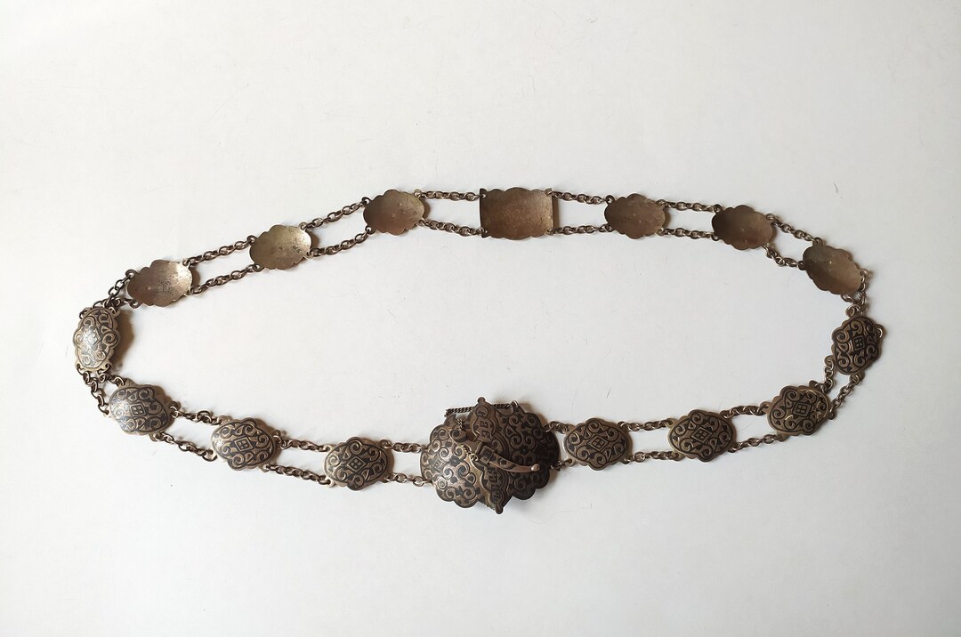 Bracelet Vintage Argent 875 Niello émail Fleur - Artisanal, Années 70, Occasion