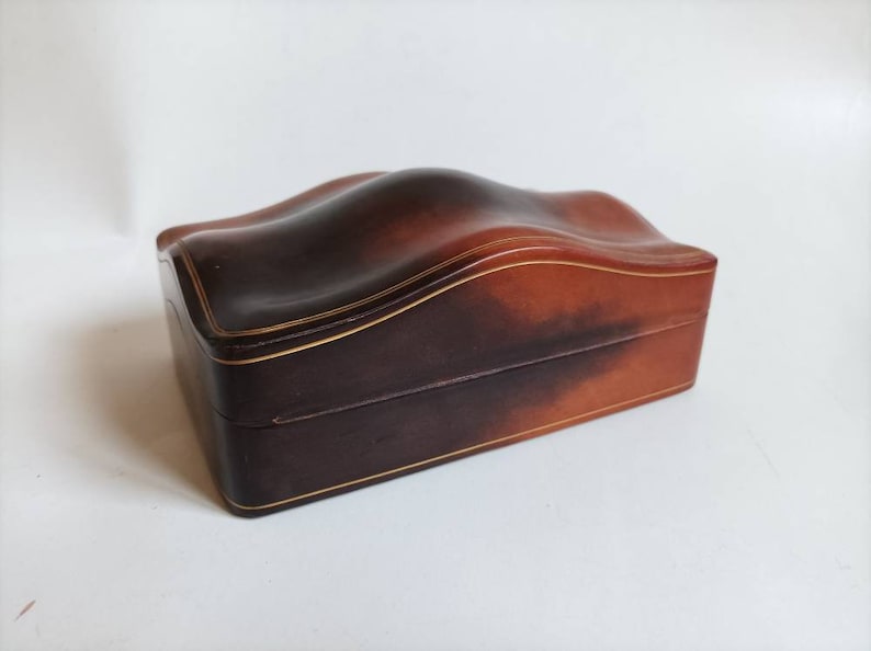 Caja de cuero de becerro vintage, piel de becerro genuina marcada Florencia, Joyero / caja de baratijas / hecho en Italia imagen 4