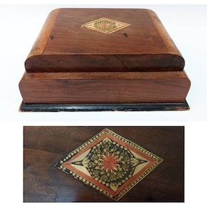 Antique Art Deco Inlaid Wooden Jewelry Box / marquetry jewellery box