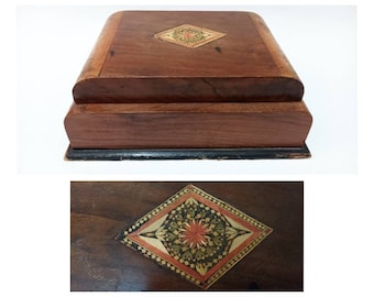 Antique Art Deco Inlaid Wooden Jewelry Box / marquetry jewellery box