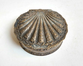 vintage brass jewelry box made in Greece / shell shape with mirror