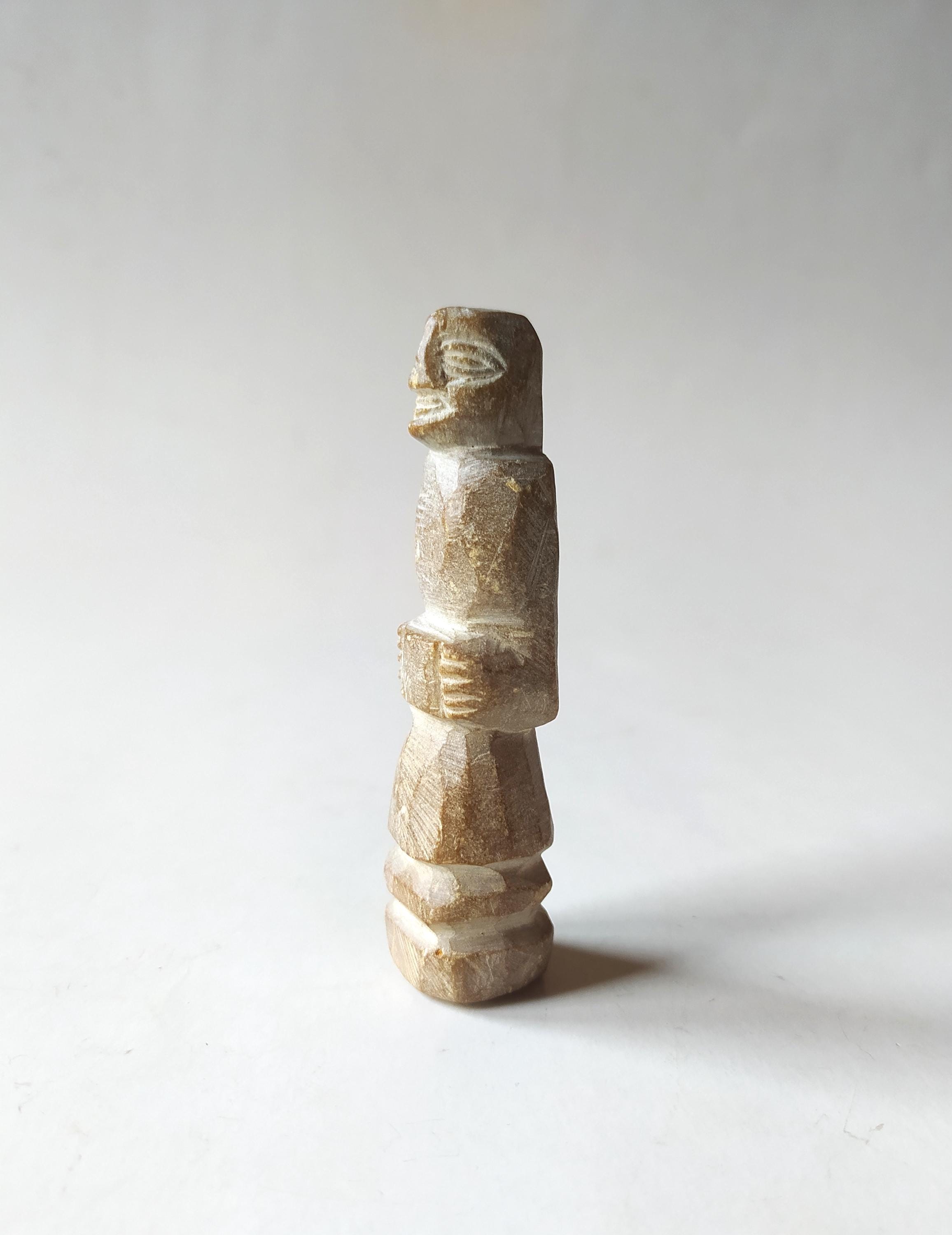 Antique natural stone hand carved man figure, statuette, figurine / Hand Carved, Crafted Handmade Folk Art Primitive Sculpture Tribal