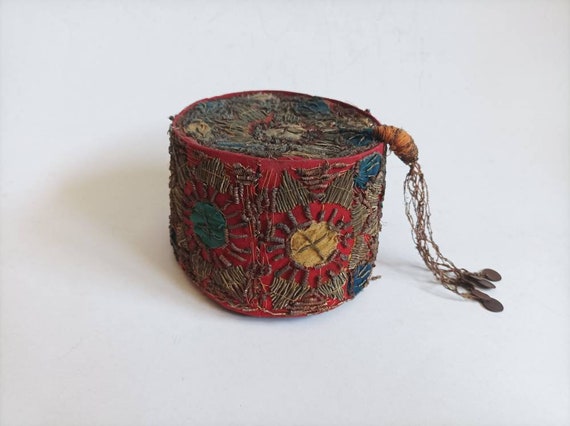 Antique gold thread embroidery red Fez Hat / Trad… - image 5
