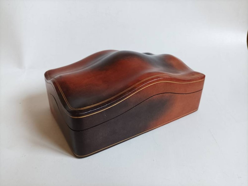 Caja de cuero de becerro vintage, piel de becerro genuina marcada Florencia, Joyero / caja de baratijas / hecho en Italia imagen 3