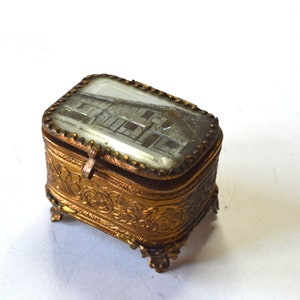 Antyczne ormolu i fazowane szkło francuskie pudełko na biżuterię z biżuterią / Ranquines Maison de naissance de St Vincent de Paul / wiktoriańska skrzynka zdjęcie 4