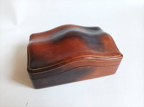 Vintage calf Leather Box, marked genuine calf leather Florence, Jewelry / trinket box / made in Italy