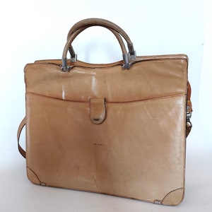 Vintage Leather Briefcase/ Handbag/ Crossbody bag SAKIS  MODE de PARIS / Beige,Caramel,Brown Bag