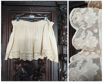 antique Victorian mini petticoat with lace / night dress / skirt / night gown