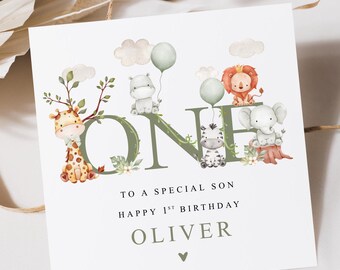 Safari personnalisé pour le premier anniversaire de son fils, petit-fils, neveu, filleul | Anniversaire dans la jungle | 1er anniversaire d'animaux de safari de Zazzle.be Liste d'envies Vous avez des idées ? Animaux de zoo