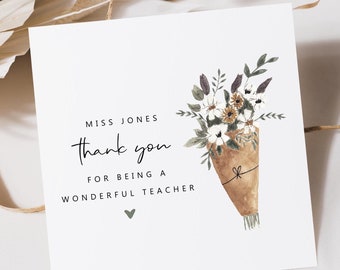 Personalised Teacher Thank you Card | Personalised Card | School Teacher Card | Teacher Appreciation | End Of School | End Of Term Card