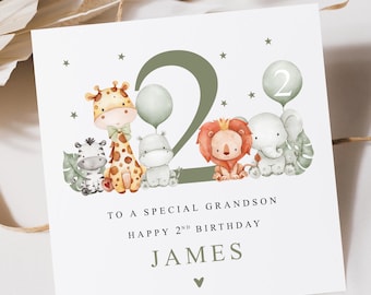 Carte d'anniversaire personnalisée 1er 2e 3e 4e 5e anniversaire pour fils, petit-fils, neveu, filleul | d'anniversaire d'animaux de safari de Zazzle.be Liste d'envies Vous avez des idées ? carte d'anniversaire de la jungle |