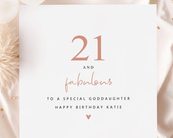Tarjeta personalizada de 21 cumpleaños para ahijada / Tarjeta de 21 cumpleaños para ahijada / Tarjeta especial de 21 cumpleaños / Feliz 21 cumpleaños