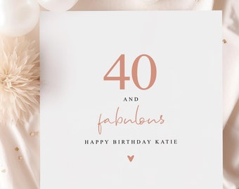 carte personnalisée pour 40e anniversaire | 40 ans et fabuleuse carte d'anniversaire pour elle | 40e carte d'anniversaire pour un ami | Fabuleuse à 40 ans | Quarantième carte|Rose