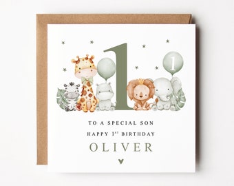 Personalised 1st 2nd 3rd 4th 5th Birthday Card For Son Grandson Nephew Godson | Safari Animals Birthday Card | Jungle Birthday Card