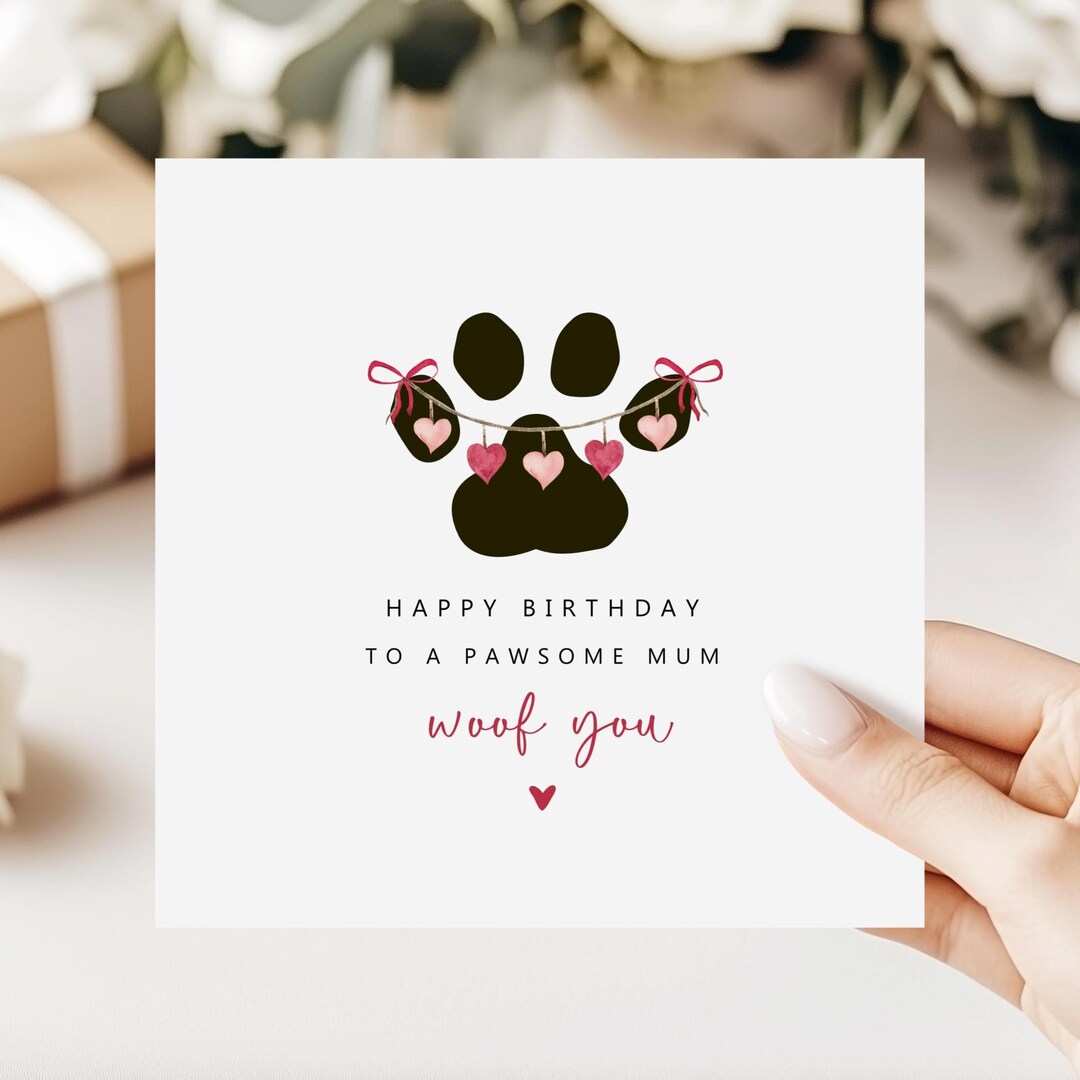 Dog Mum Birthday Card | From the Dog | Heart Paw Print Design - Etsy