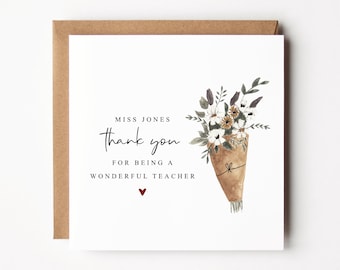 Personalised Thank you Teacher Card | Personalised Teacher Card | School Teacher Card | Teacher Leaving Card | Thank You Teacher Card |