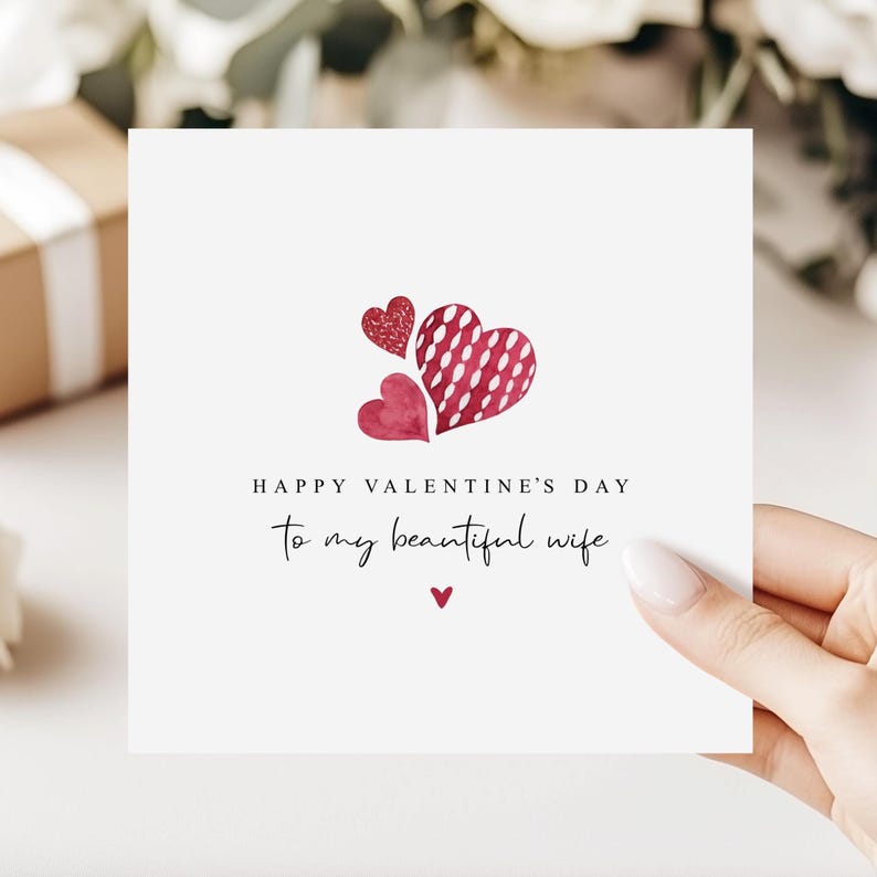 Wife Valentine's Day Card | Hearts Design | Valentine Card For Her image 1