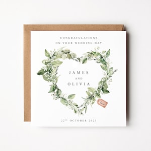 Personalised Wedding Card |Congratulations On Your Wedding Day | Mr & Mrs Card | Newlyweds | To The Bride And Groom | Greenery Heart Wreath