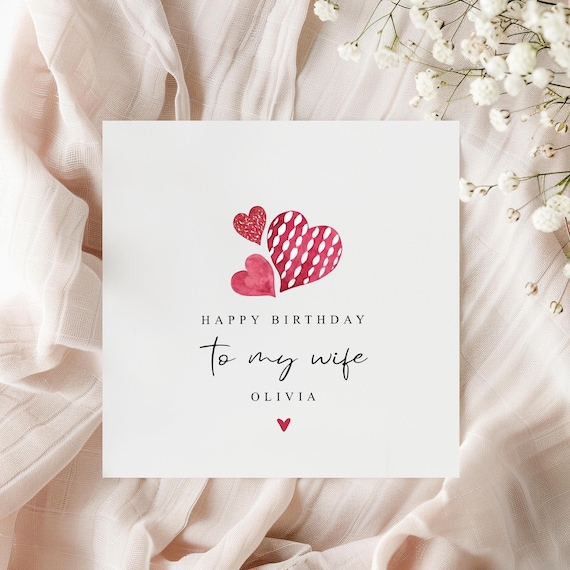 Tarjeta De Cumpleaños Personalizada Para Esposa, Novia O Prometida | Diseño Corazón Hecho A Mano | Incluye Sobre