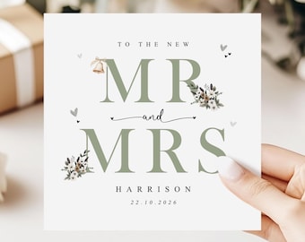 Personalised Mr & Mrs Wedding Card | Congratulations On Your Wedding Day | To The New Mr and Mrs Card | Green Monogram Wedding Card