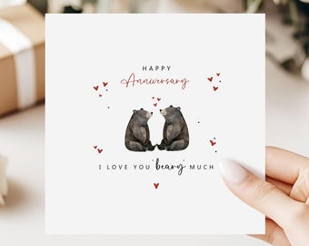 Bear Anniversary Card For Husband, Wife | I Love You Beary Much | Romantic Gift