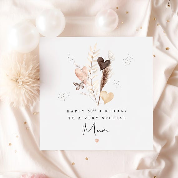50th Birthday Card For Mum |Floral 50th Birthday Card For Mum |Happy 50th Birthday Mum |Special 50th Birthday Card For Mum | Hearts, Flowers