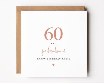 Personalised 60th Birthday Card | 60 and Fabulous Birthday Card For Her | 60th Birthday Card For Friend |Fabulous At 60 | Sixtieth Card|Pink