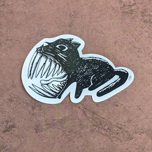 Spooky Halloween Black Cat Big Teeth Vinyl Sticker waterproof