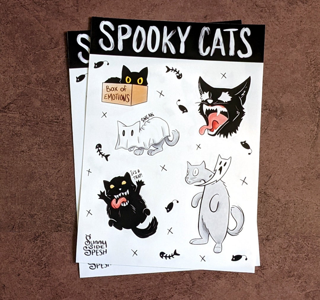 Spooky Horror Scary Cute Ghost Halloween Black Cat Vinyl Sticker Sheet ...