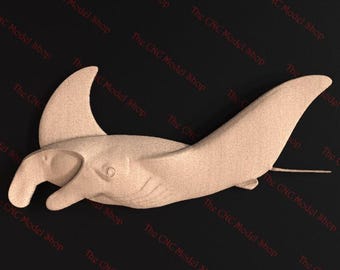 Archivo STL de relieve 3D de Manta Ray para tallado con enrutador CNC o impresión en resina 3D. Diseño elegante de vida marina en el océano.