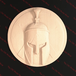 Spartan Helmet on Shield wall art, 3d stl relief file for cnc router carving, engraving or 3D printing