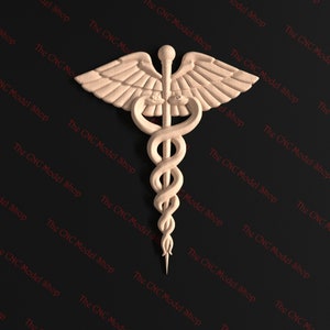 3D Relief STL file of Caduceus Symbol for CNC router carving