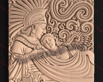 Aztec Lovers Embrace 3D Relief STL File for CNC Router Carving or 3D Resin Printing – Romantic Ancient Mesoamerican Art, Aztec Art