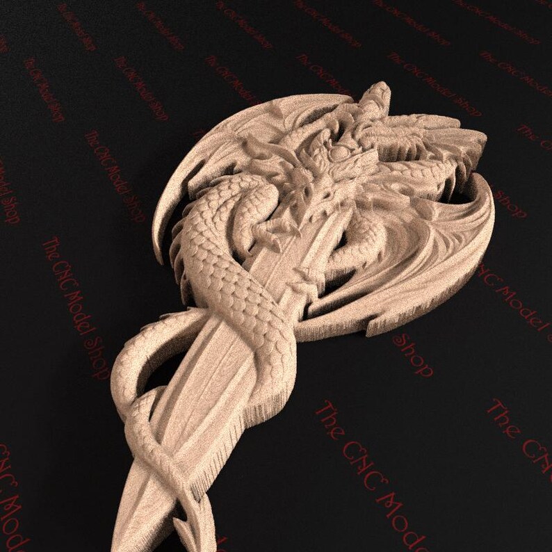 Epic Dragon and Sword 3D Relief STL File for CNC Router Carving or 3D ...