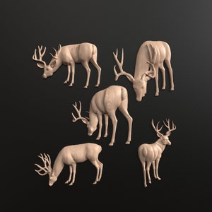 10 pcs, 3D relief STL files of a deer grazing for CNC carving